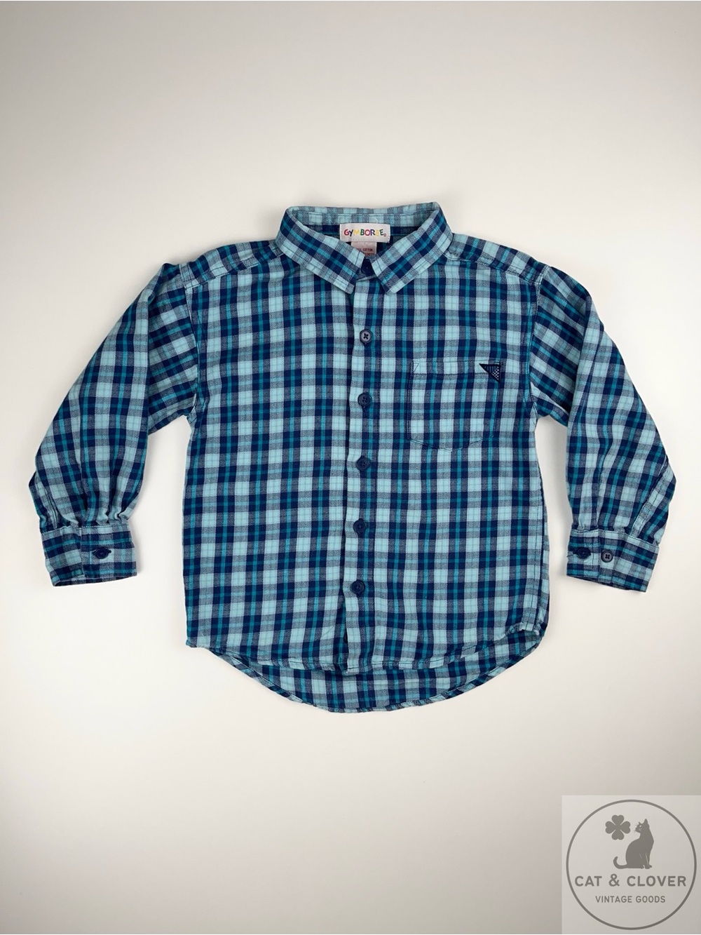 Gymboree 90s Rainbow Tag Blue Plaid Long Sleeve Button Down Flannel Boys Shirt L